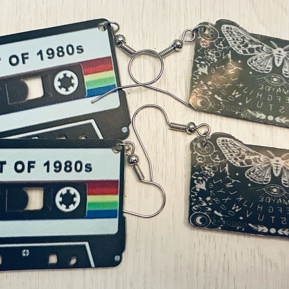 Retro Cassette Tape Earrings or Ouija board earrings